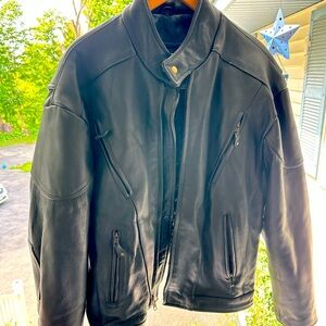 Unik Premium heavy black leather Moto jacket, removable liner and venting.